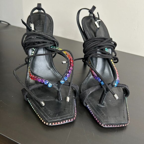 Schutz Vikki Crystal Sandal Nobuck Black with Rainbow Crystals Size 7.5 - Picture 6 of 15
